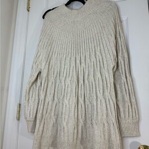 Crown & Ivy Cream Cowl Neck Sweater with Ribbed Texture